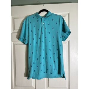 Old Navy Mens Large Turquoise Lobster Print Polo Shirt Preppy Summer Trendy